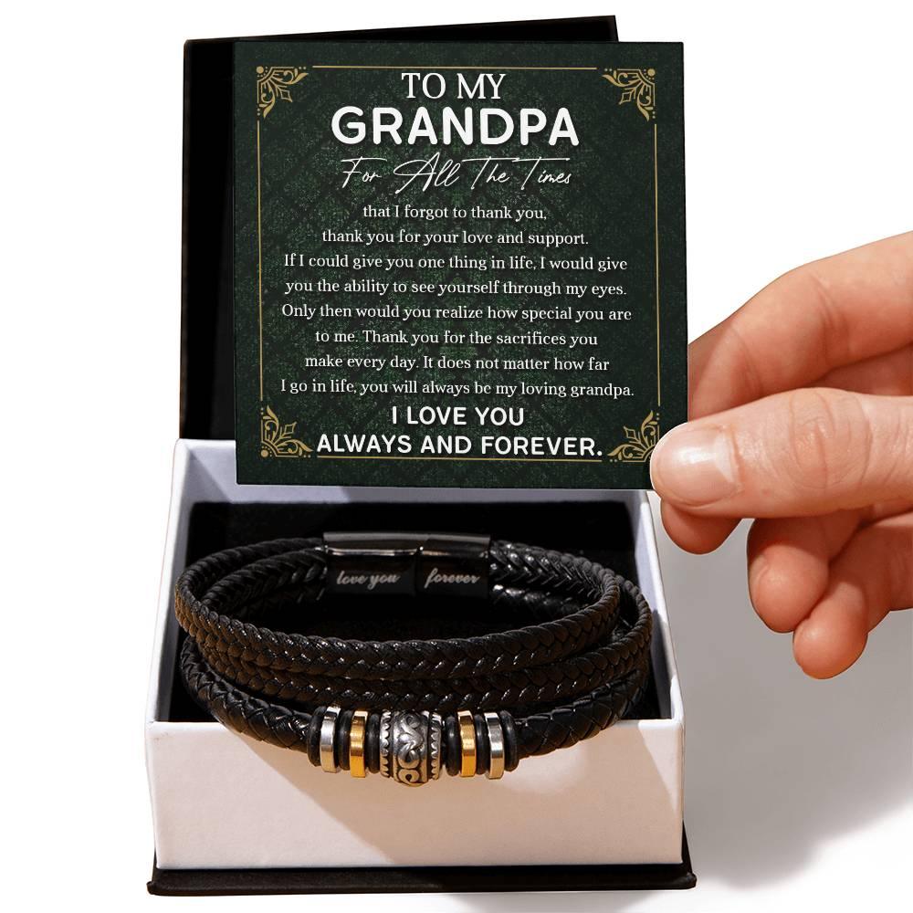 Grandpa Gift Thank You for Your Love and Support Black Braided Leather Men's Bracelet - Mallard Moon Gift Shop
