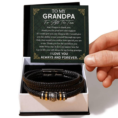Grandpa Gift Thank You for Your Love and Support Black Braided Leather Men's Bracelet - Mallard Moon Gift Shop