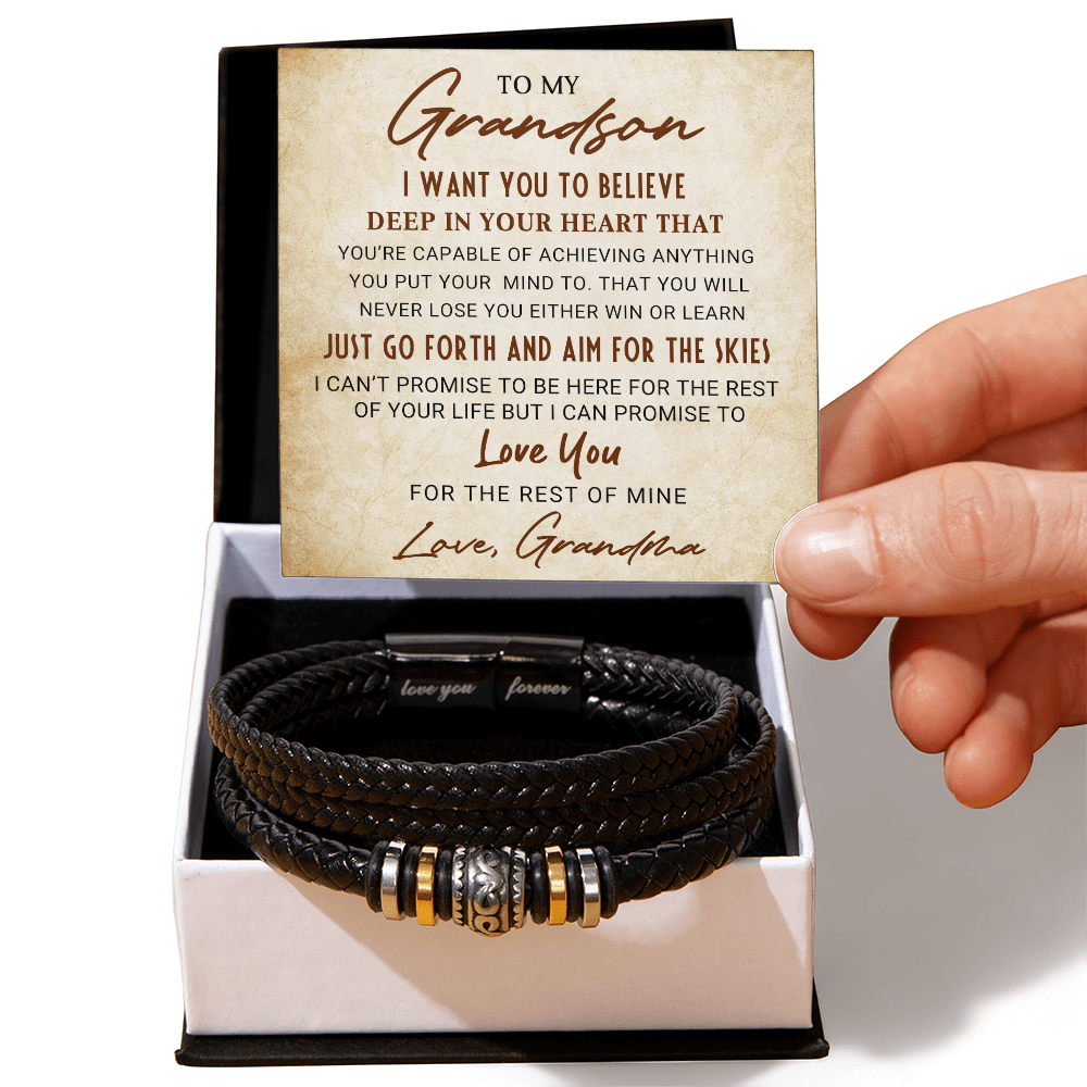 To My Grandson Bracelet – Inspirational Gift from Grandma | Love You Forever Message with Boxed Card for Birthday, Graduation, or Christmas - Mallard Moon Gift Shop