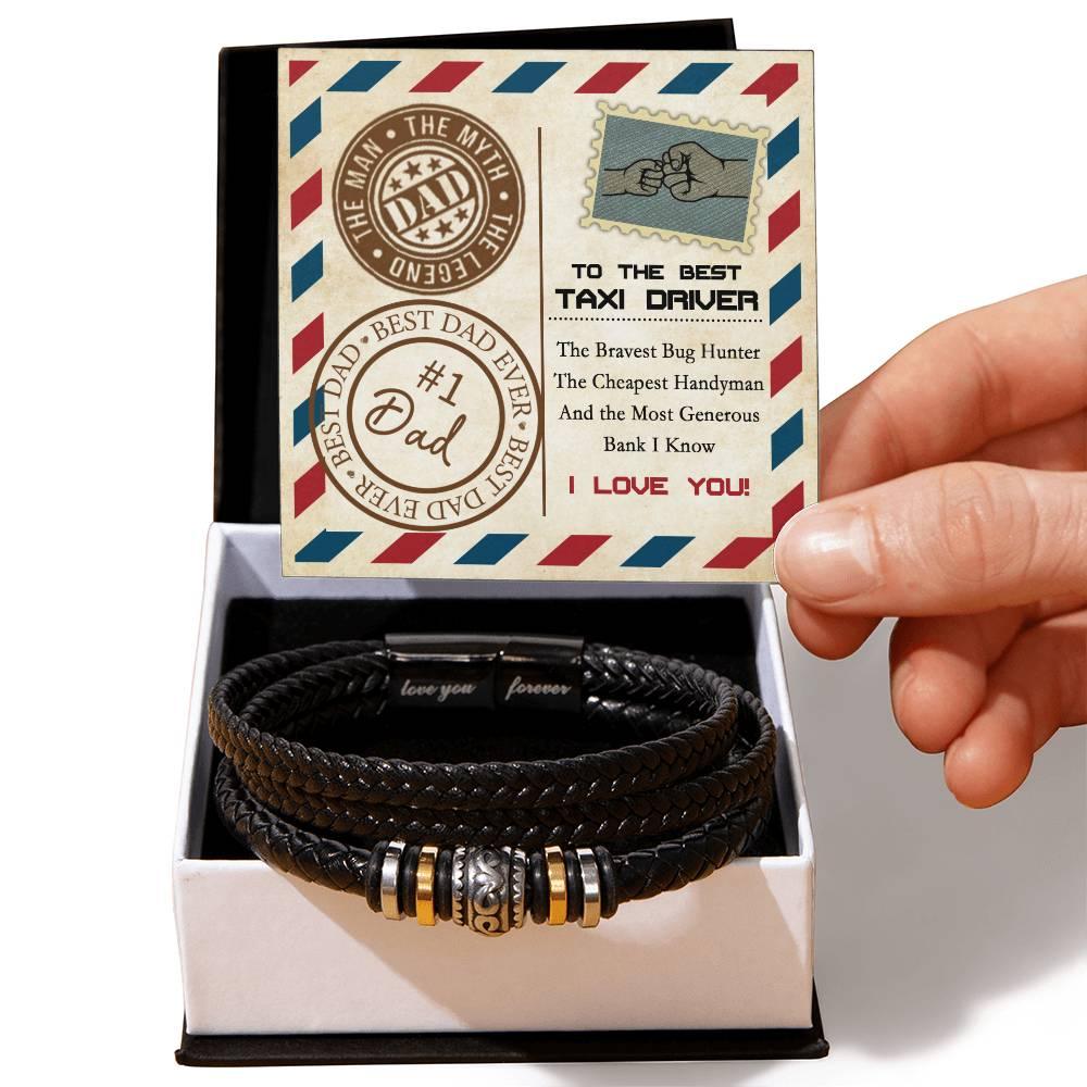 Dad Gift - Most Generous Bank - Black Braided Leather Men's Bracelet - Mallard Moon Gift Shop