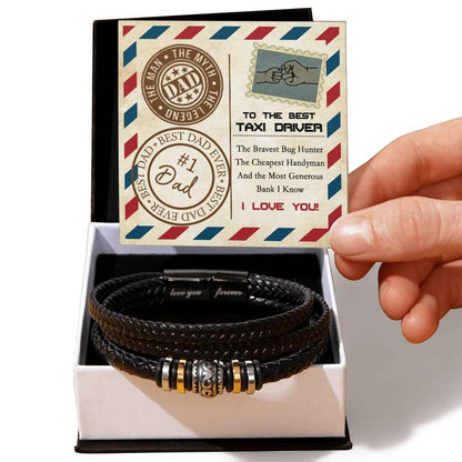 Dad Gift - Most Generous Bank - Black Braided Leather Men's Bracelet - Mallard Moon Gift Shop