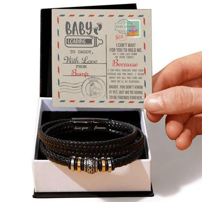 Gift for New Dad - Baby Loading Daddy Can't Wait to Lay Down On Your Chest, Love The Bump -Braided Leather Men's Bracelet - Mallard Moon Gift Shop