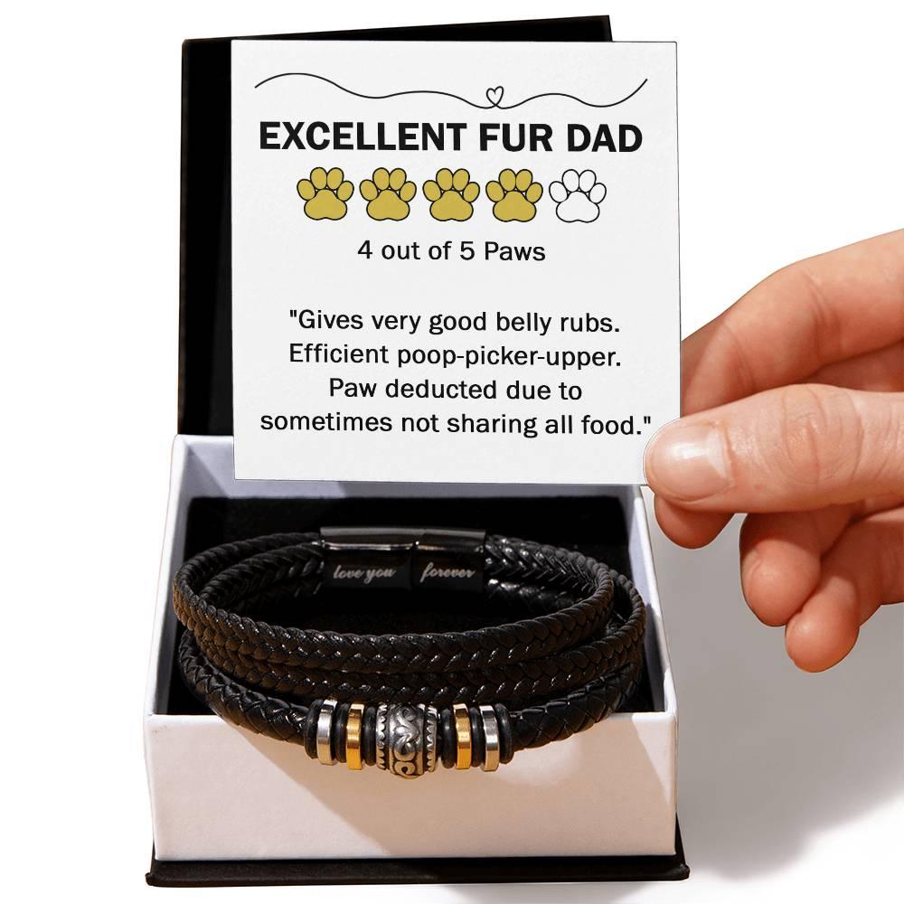Gift for Fur Dad Belly Rubber Black Braided Leather Men's Bracelet - Mallard Moon Gift Shop