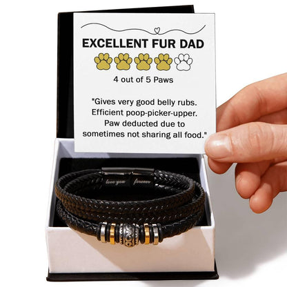 Gift for Fur Dad Belly Rubber Black Braided Leather Men's Bracelet - Mallard Moon Gift Shop