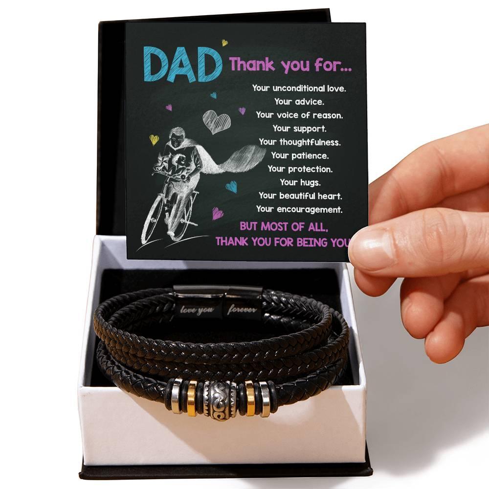 Dad Gift-Thank You For Being You -Braided Leather Men's Bracelet - Mallard Moon Gift Shop