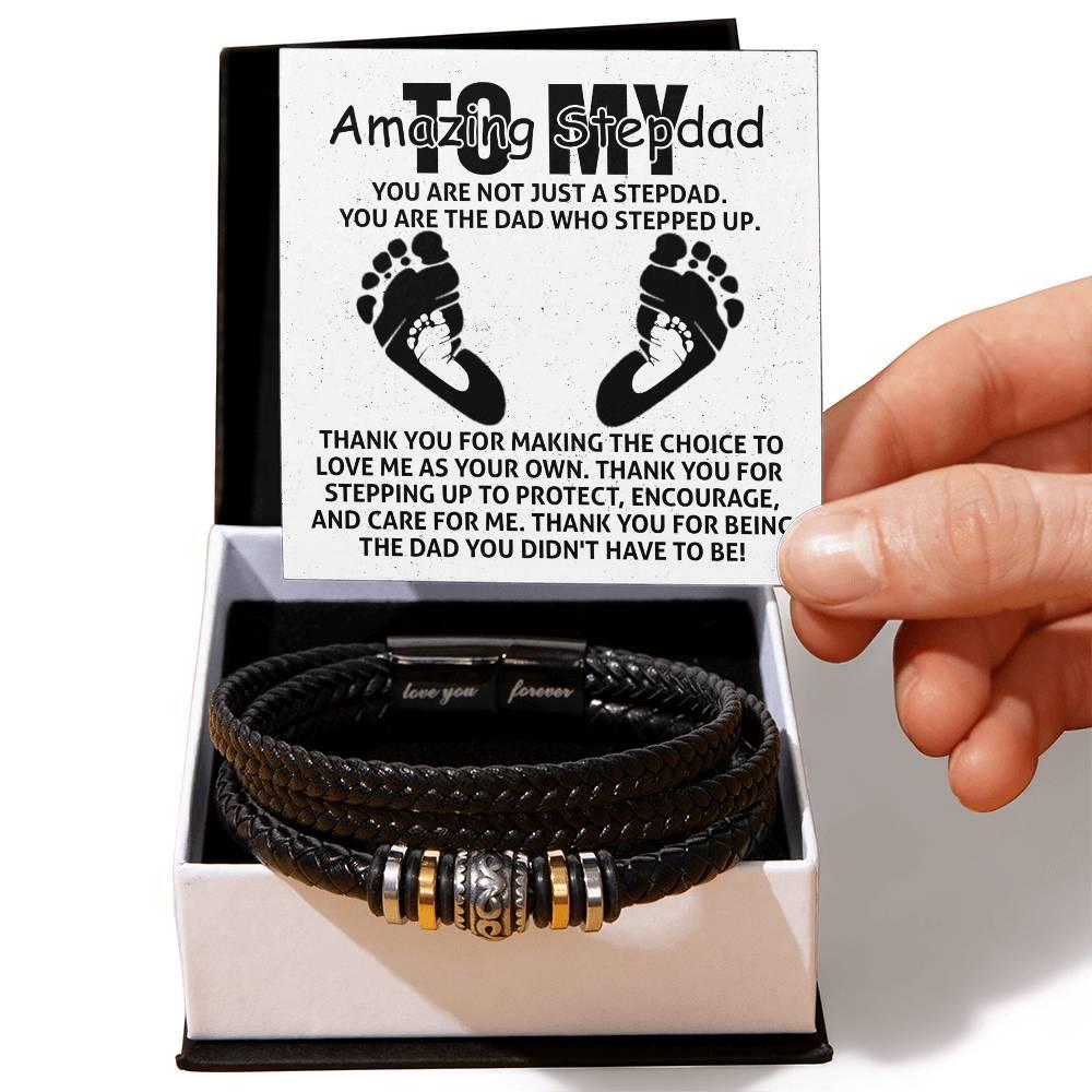 To My Amazing Stepdad You are Not Just a Stepdad, You are the Dad Who Stepped Up Men's Leather Bracelet - Mallard Moon Gift Shop