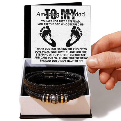 To My Amazing Stepdad You are Not Just a Stepdad, You are the Dad Who Stepped Up Men's Leather Bracelet - Mallard Moon Gift Shop