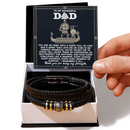 Dad - You are my Hero - Braided Vegan Leather Bracelet with Viking Heartfelt Message Card Birthday, Father's Day, Christmas Gift - Mallard Moon Gift Shop