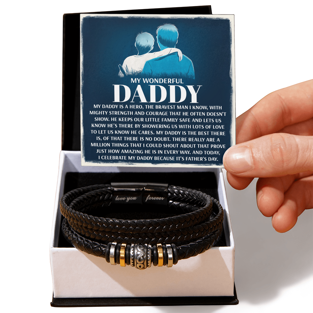 My Wonderful Daddy - Men's Vegan Leather Bracelet with Message Card - Meaningful Gift for Dad from Son or Daughter - Mallard Moon Gift Shop
