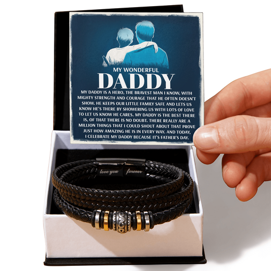 My Wonderful Daddy - Men's Vegan Leather Bracelet with Message Card - Meaningful Gift for Dad from Son or Daughter - Mallard Moon Gift Shop
