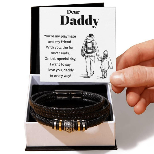 Dear Daddy I Love You in Every Way Leather Braided Men's Bracelet - Mallard Moon Gift Shop