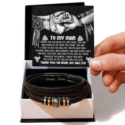 To My Man – Engraved Vegan Leather Bracelet with Sentimental Message Card – Stainless Steel Magnetic Clasp, Perfect Valentine's Day Gift for Him - Mallard Moon Gift Shop