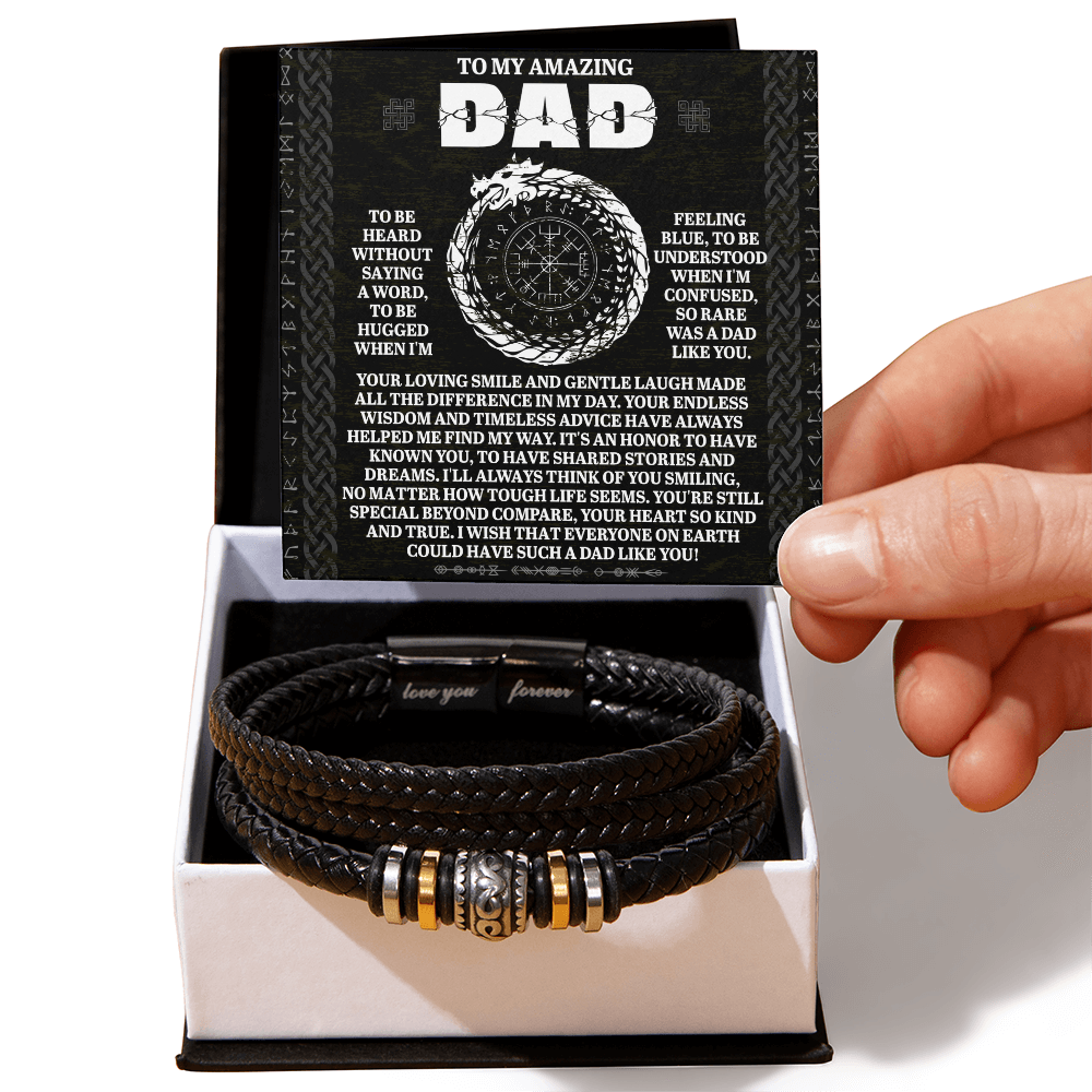 To My Amazing Dad Silent Understanding Viking Compass Leather Bracelet Gift | Thoughtful Father's Day or Birthday Present for Dad from Son or Daughter - Mallard Moon Gift Shop
