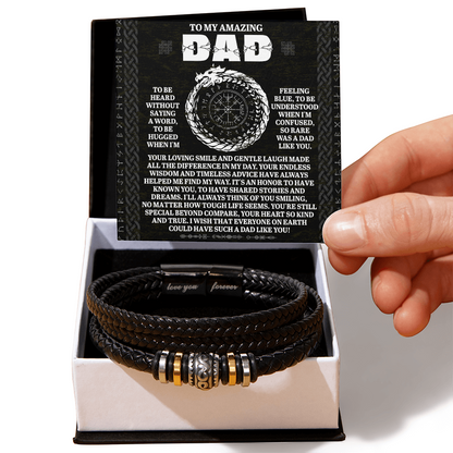 To My Amazing Dad Silent Understanding Viking Compass Leather Bracelet Gift | Thoughtful Father's Day or Birthday Present for Dad from Son or Daughter - Mallard Moon Gift Shop