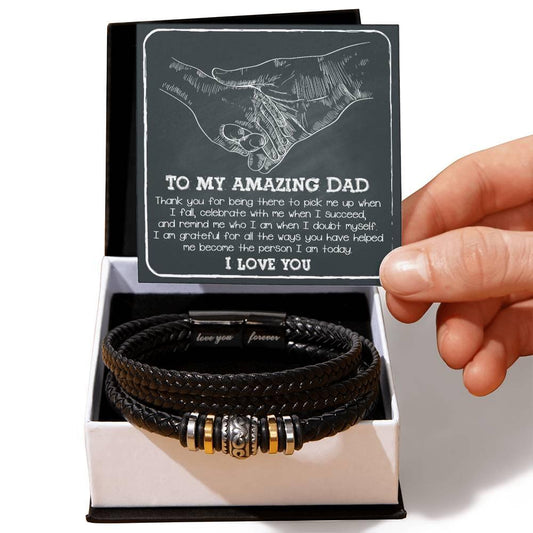 Dad - Pick Me Up Leather Braided Men's Bracelet - Mallard Moon Gift Shop