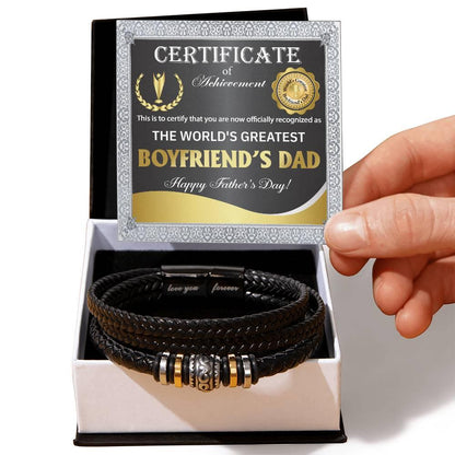 Gift for Boyfriend's Dad - World's Greatest Dad Happy Father's Day - Men's Braided Leather Bracelet - Mallard Moon Gift Shop