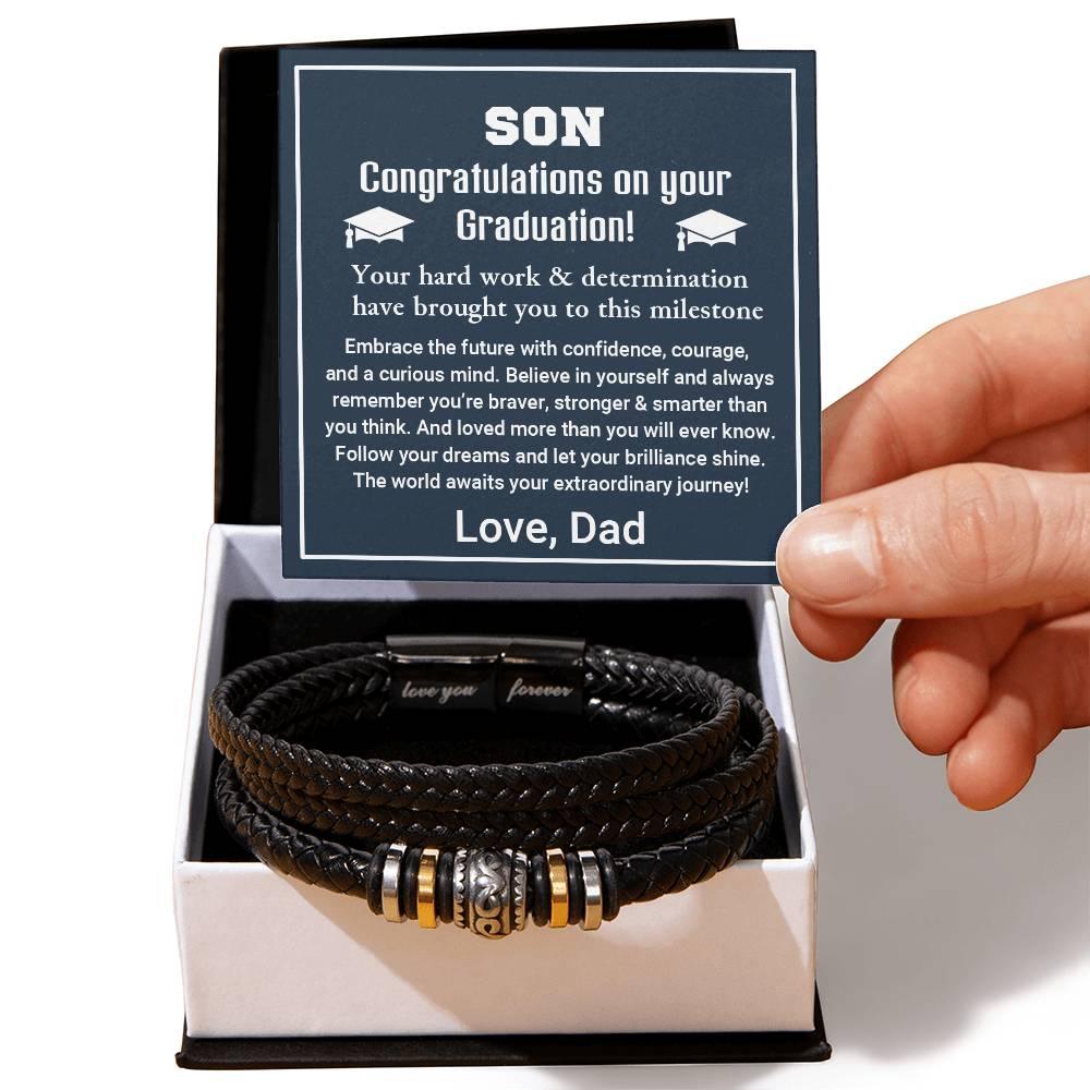 Son Graduation Personalized Leather Bracelet Embrace the Future - Mallard Moon Gift Shop