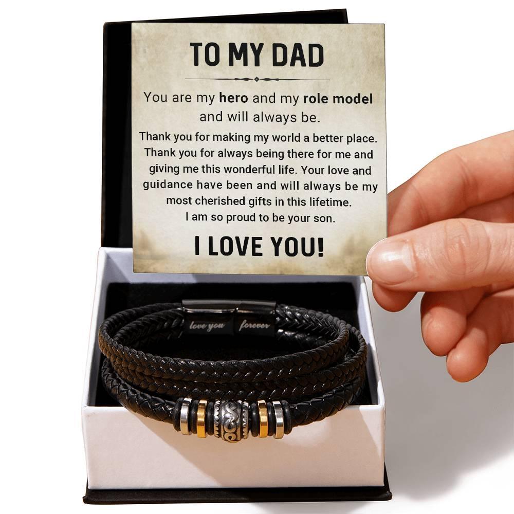 Dad My Hero My Role Model Leather Braided Men's Bracelet - Mallard Moon Gift Shop