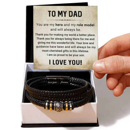 Dad My Hero My Role Model Leather Braided Men's Bracelet - Mallard Moon Gift Shop