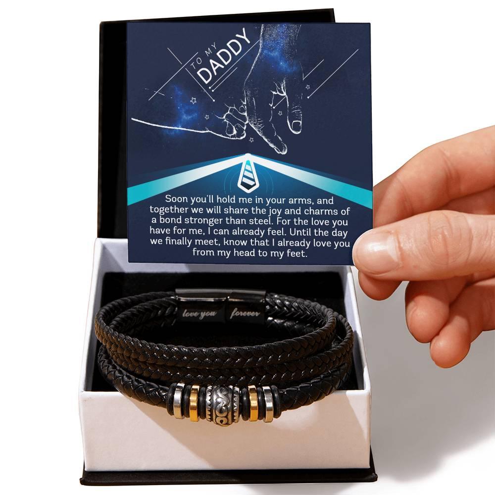 Gift for New Dad - Daddy- We Will Share a Bond Stronger Than Steel-Braided Leather Men's Bracelet - Mallard Moon Gift Shop