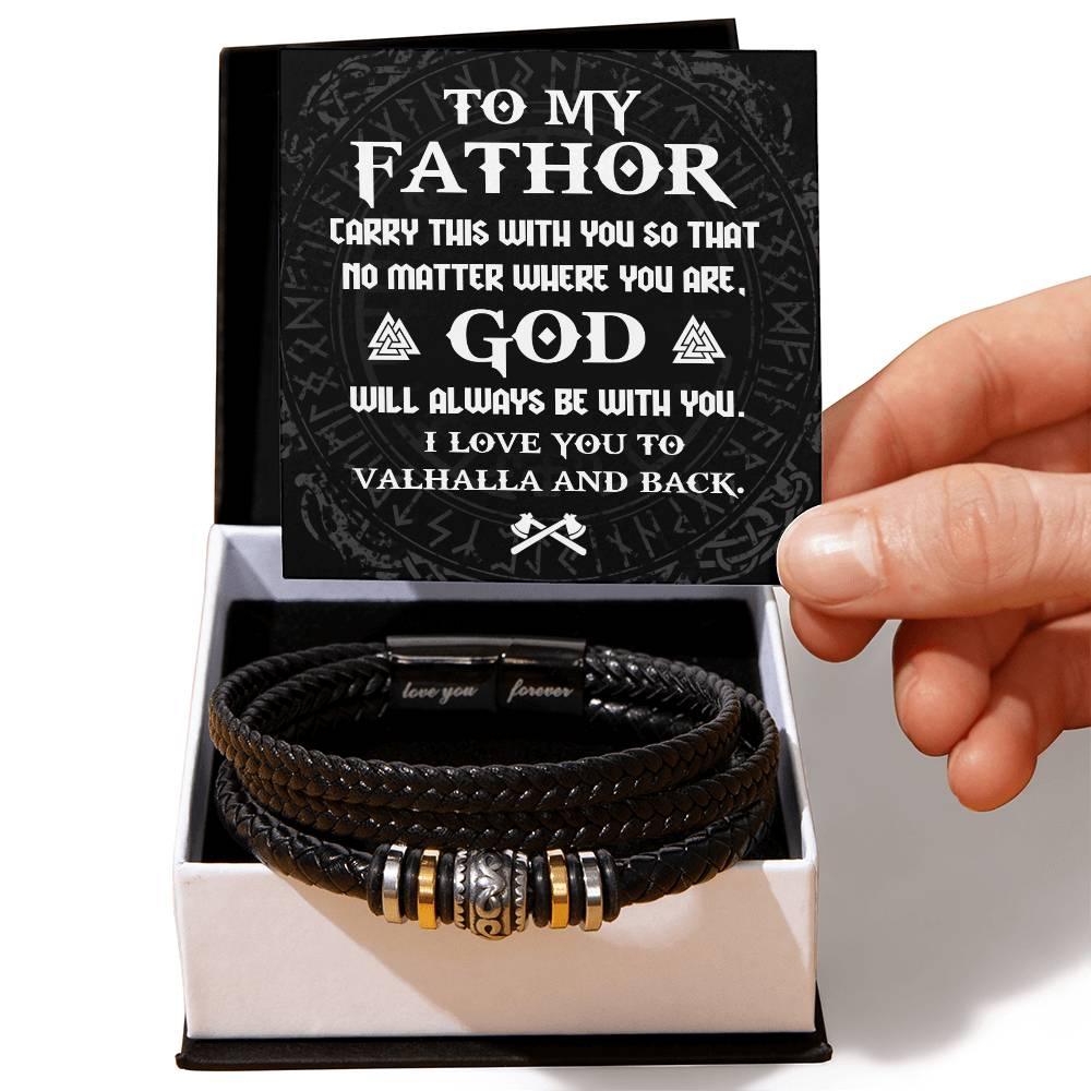 Dad Gift - To My Fathor -God Will Always Be With You-To Valhalla Viking Braided Leather Men's Bracelet - Mallard Moon Gift Shop