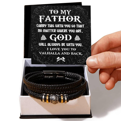 Dad Gift - To My Fathor -God Will Always Be With You-To Valhalla Viking Braided Leather Men's Bracelet - Mallard Moon Gift Shop