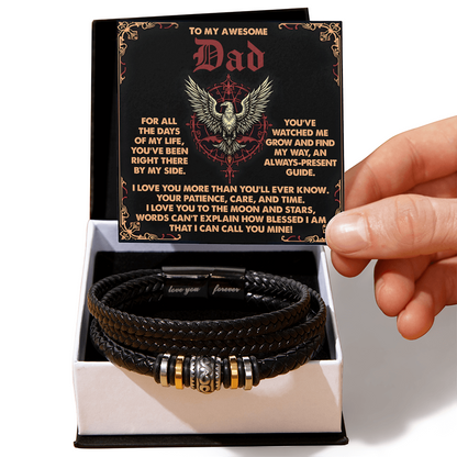 To My Awesome Dad Vegan Leather Bracelet  Birthday, Father's Day Gift with Norse-Inspired “Always Present Guide" Message Card - - Mallard Moon Gift Shop