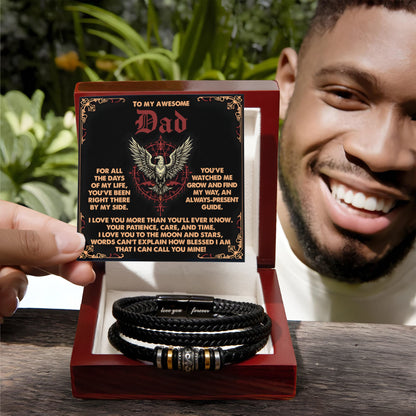 To My Awesome Dad Vegan Leather Bracelet  Birthday, Father's Day Gift with Norse-Inspired “Always Present Guide" Message Card - - Mallard Moon Gift Shop