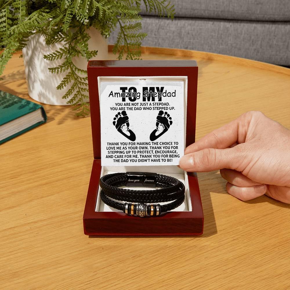 To My Amazing Stepdad You are Not Just a Stepdad, You are the Dad Who Stepped Up Men's Leather Bracelet - Mallard Moon Gift Shop