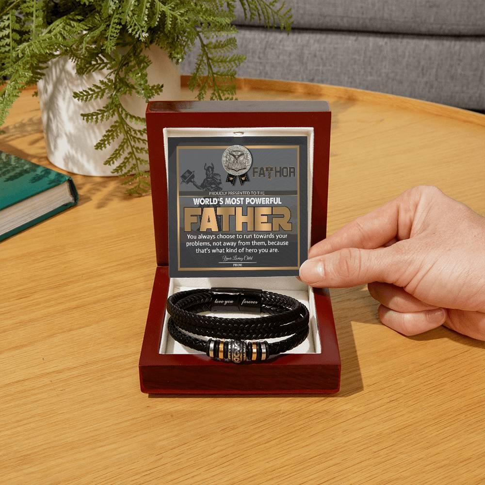 Dad Gift-Fathor - The Most Powerful Viking Father - Braided Leather Men's Bracelet - Mallard Moon Gift Shop