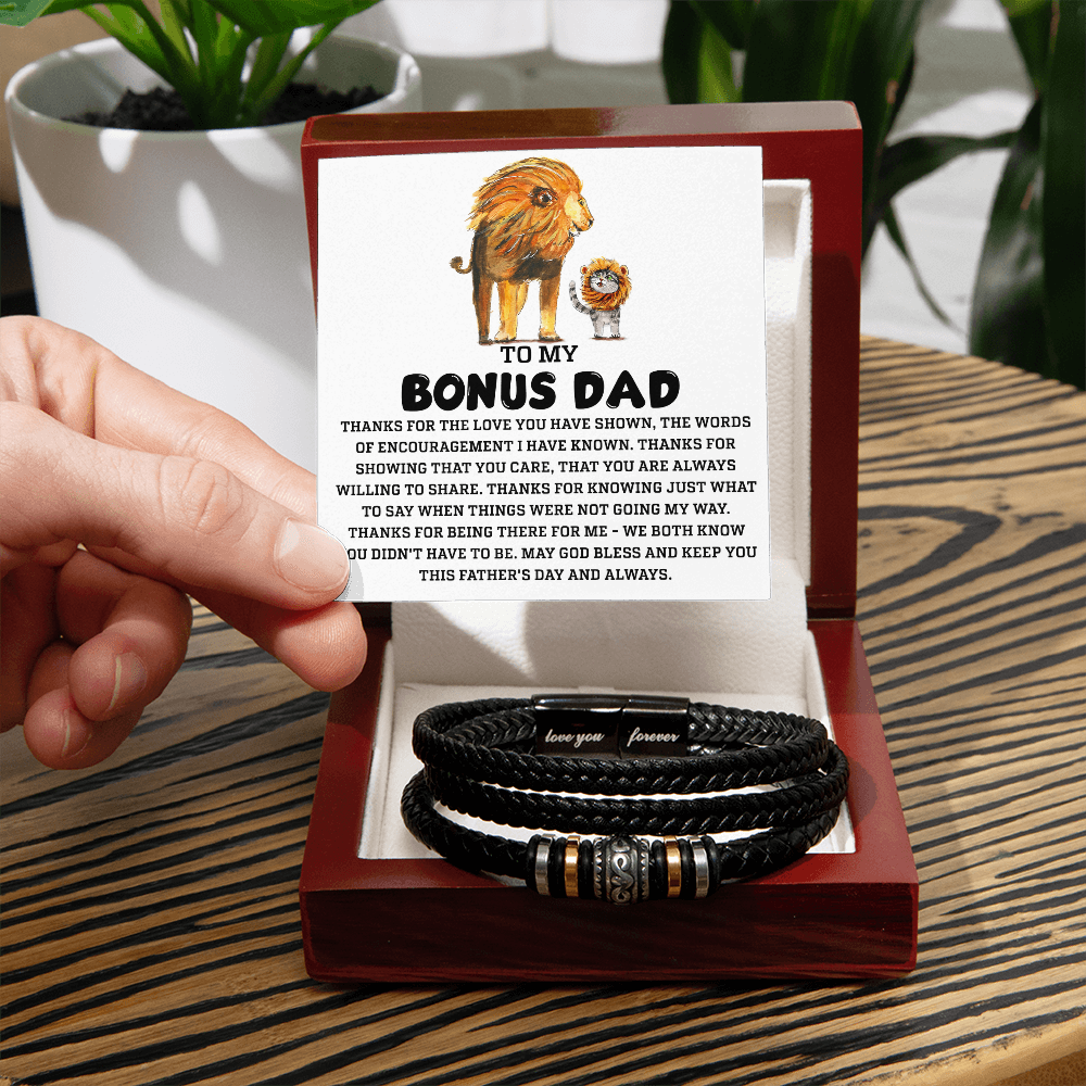Bonus Dad Father's Day Gift - Men's Love You Forever Bracelet with Grateful Heart Message Card - Braided Vegan Leather Bracelet - Meaningful Stepdad Appreciation Gift - Mallard Moon Gift Shop