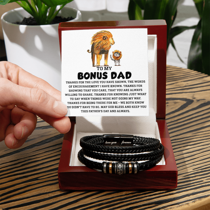 Bonus Dad Father's Day Gift - Men's Love You Forever Bracelet with Grateful Heart Message Card - Braided Vegan Leather Bracelet - Meaningful Stepdad Appreciation Gift - Mallard Moon Gift Shop