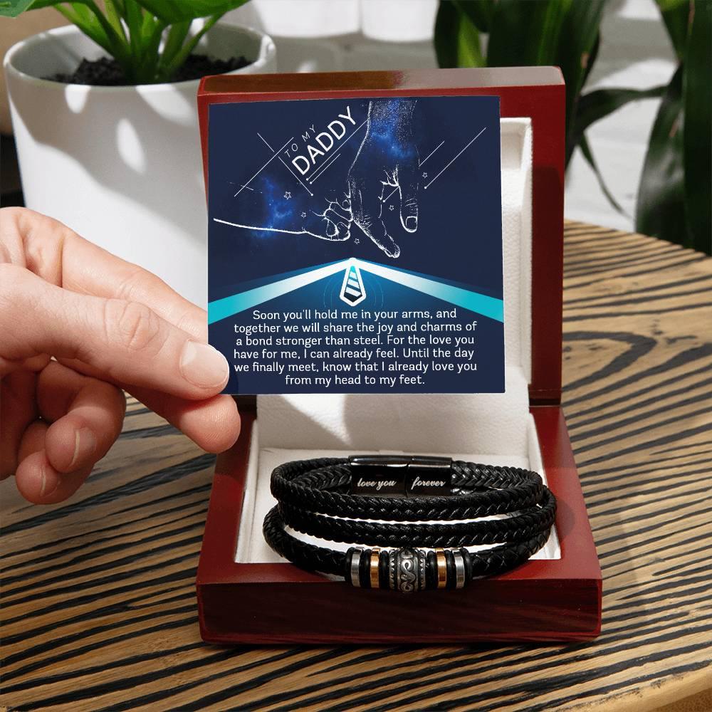 Gift for New Dad - Daddy- We Will Share a Bond Stronger Than Steel-Braided Leather Men's Bracelet - Mallard Moon Gift Shop