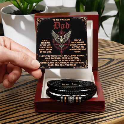 To My Awesome Dad Vegan Leather Bracelet  Birthday, Father's Day Gift with Norse-Inspired “Always Present Guide" Message Card - - Mallard Moon Gift Shop