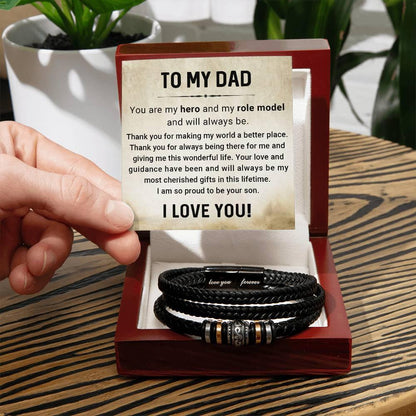 Dad My Hero My Role Model Leather Braided Men's Bracelet - Mallard Moon Gift Shop