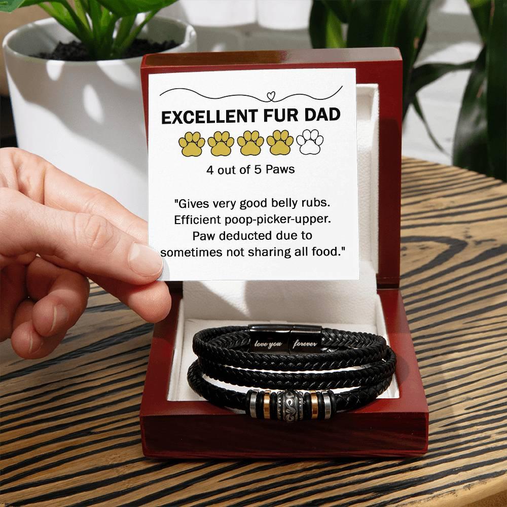 Gift for Fur Dad Belly Rubber Black Braided Leather Men's Bracelet - Mallard Moon Gift Shop
