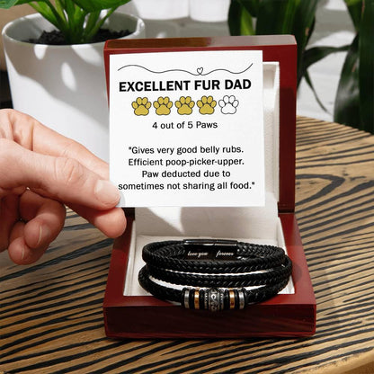 Gift for Fur Dad Belly Rubber Black Braided Leather Men's Bracelet - Mallard Moon Gift Shop
