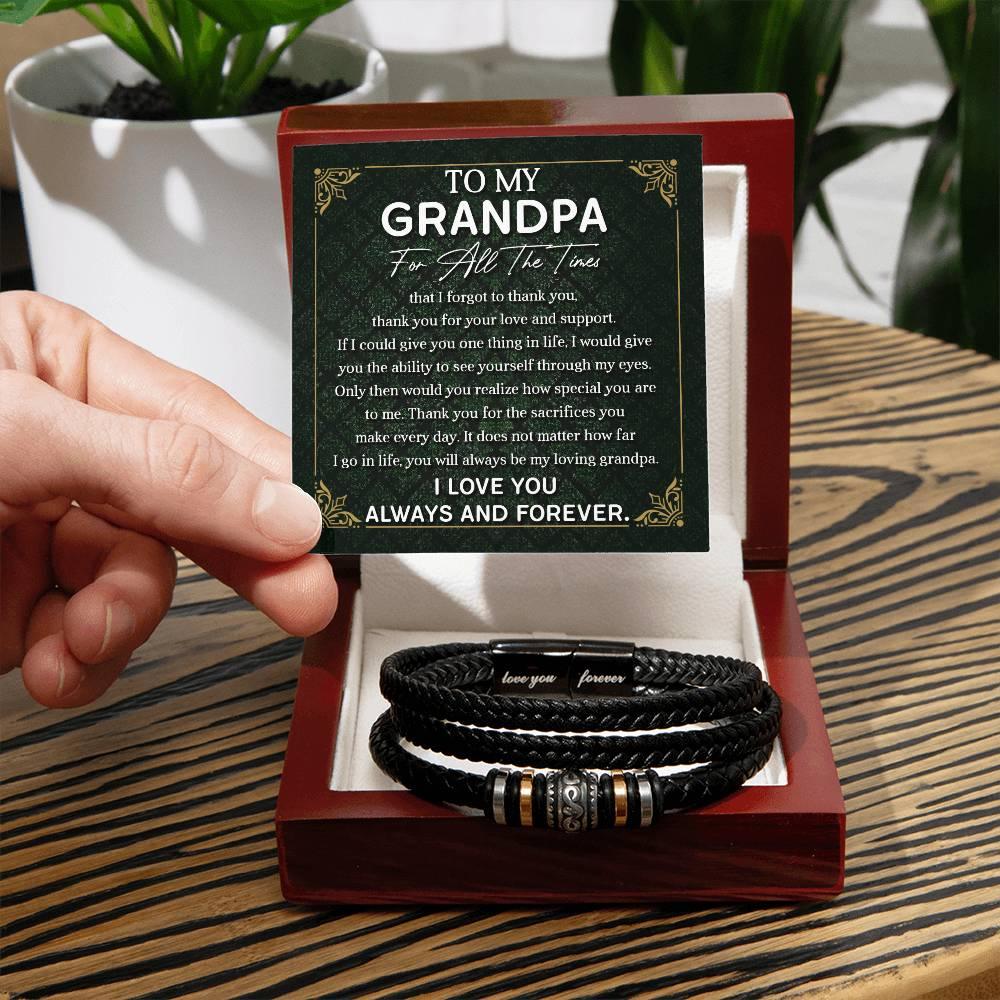 Grandpa Gift Thank You for Your Love and Support Black Braided Leather Men's Bracelet - Mallard Moon Gift Shop