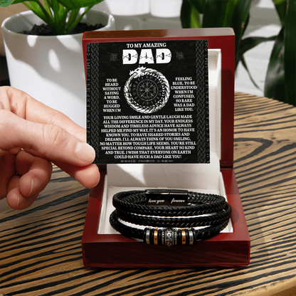 To My Amazing Dad Silent Understanding Viking Compass Leather Bracelet Gift | Thoughtful Father's Day or Birthday Present for Dad from Son or Daughter - Mallard Moon Gift Shop