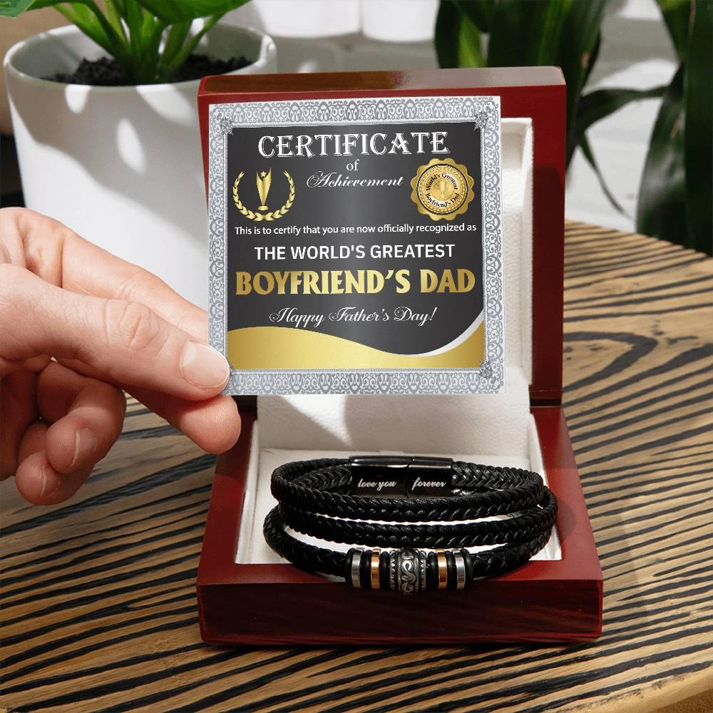 Gift for Boyfriend's Dad - World's Greatest Dad Happy Father's Day - Men's Braided Leather Bracelet - Mallard Moon Gift Shop