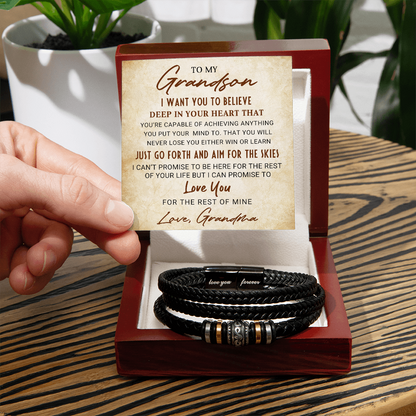 To My Grandson Bracelet – Inspirational Gift from Grandma | Love You Forever Message with Boxed Card for Birthday, Graduation, or Christmas - Mallard Moon Gift Shop