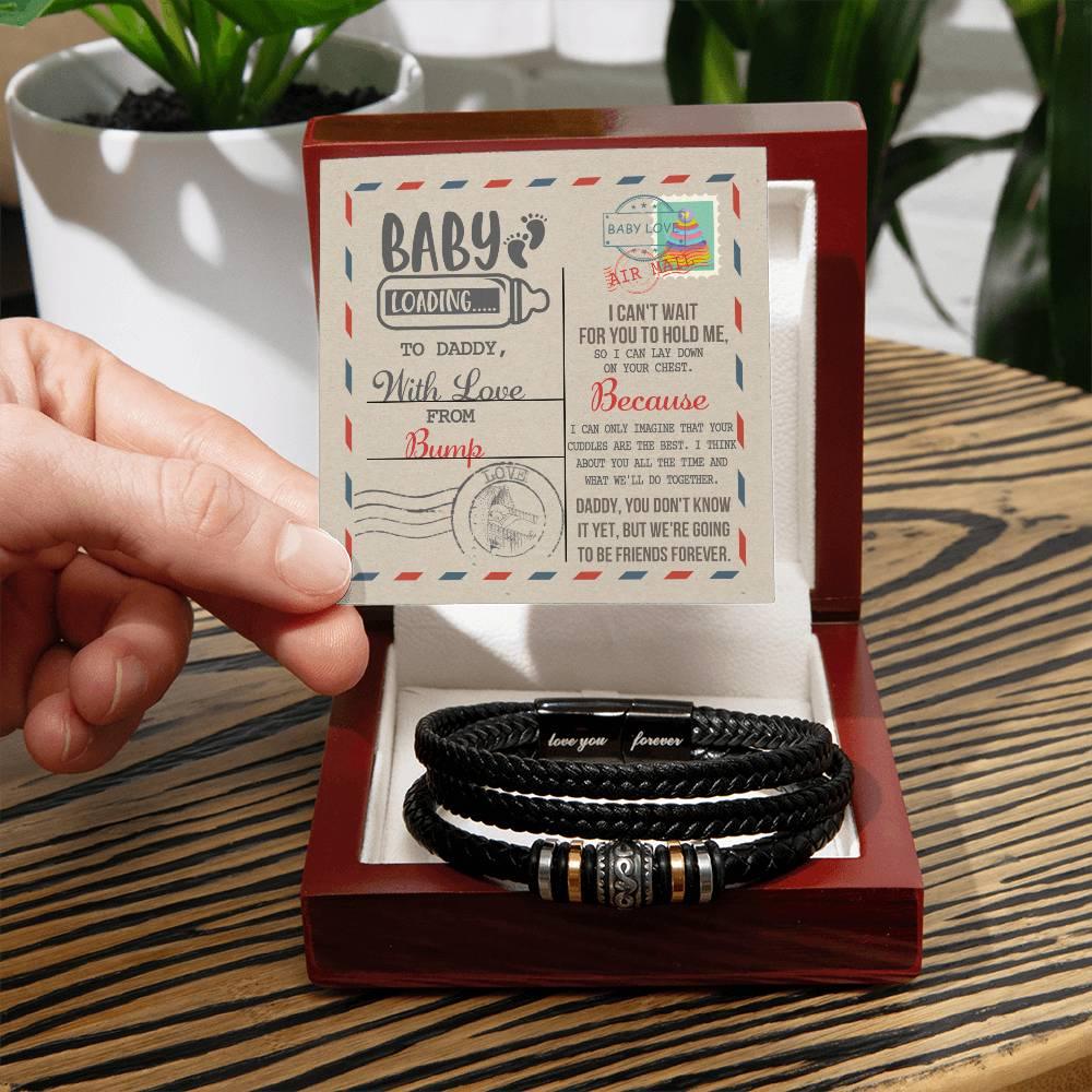 Gift for New Dad - Baby Loading Daddy Can't Wait to Lay Down On Your Chest, Love The Bump -Braided Leather Men's Bracelet - Mallard Moon Gift Shop