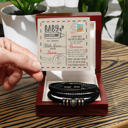 Gift for New Dad - Baby Loading Daddy Can't Wait to Lay Down On Your Chest, Love The Bump -Braided Leather Men's Bracelet - Mallard Moon Gift Shop
