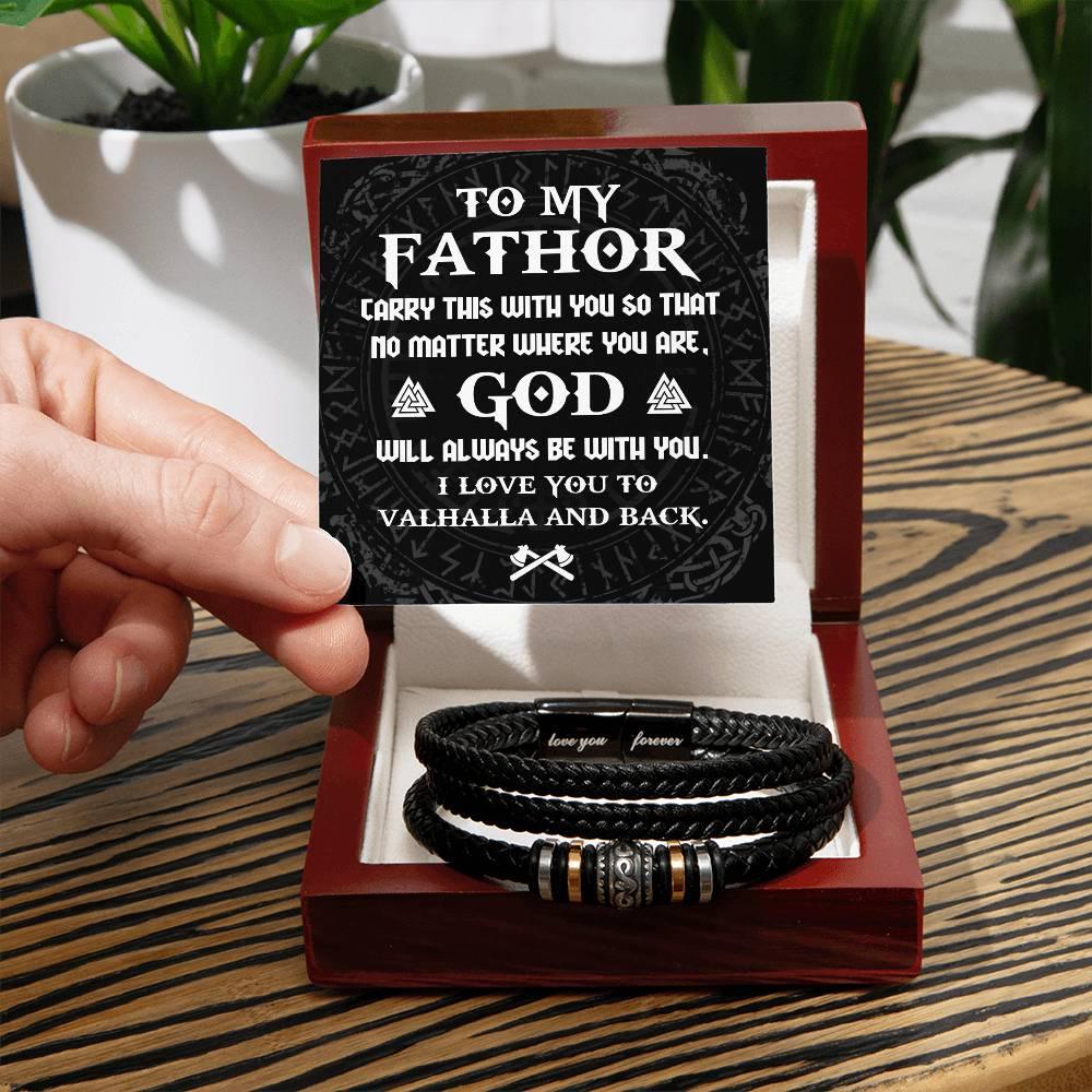 Dad Gift - To My Fathor -God Will Always Be With You-To Valhalla Viking Braided Leather Men's Bracelet - Mallard Moon Gift Shop
