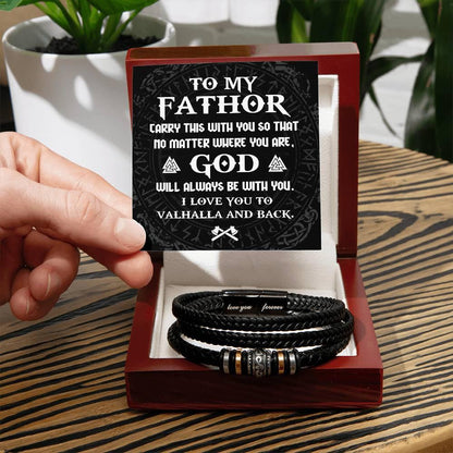 Dad Gift - To My Fathor -God Will Always Be With You-To Valhalla Viking Braided Leather Men's Bracelet - Mallard Moon Gift Shop