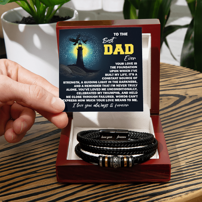To the Best Dad Ever- Men's Braided Leather Bracelet - Your Love is the Foundation - Birthday, Father's Day Gift - Mallard Moon Gift Shop