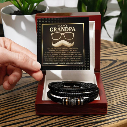 To My Grandpa - My Rock My Guiding Light My Hero Men's Leather Bracelet - Mallard Moon Gift Shop