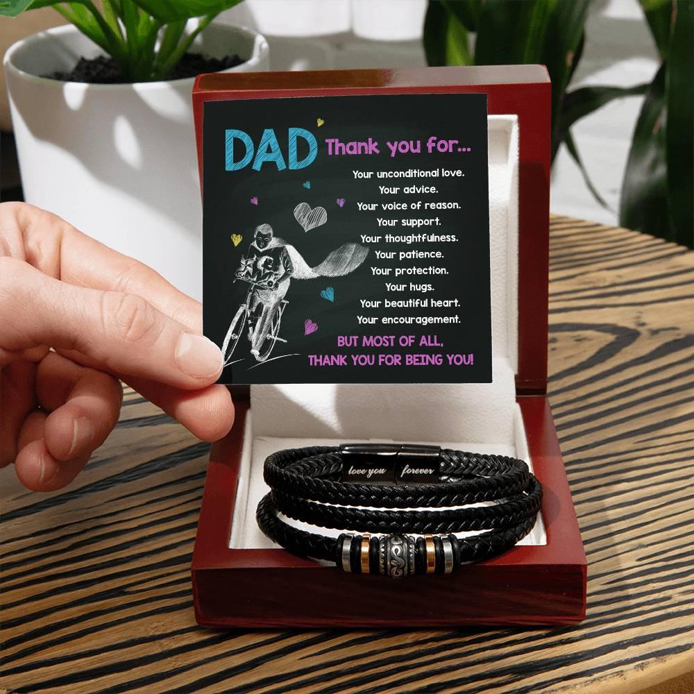 Dad Gift-Thank You For Being You -Braided Leather Men's Bracelet - Mallard Moon Gift Shop