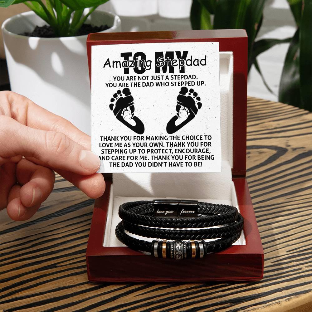 To My Amazing Stepdad You are Not Just a Stepdad, You are the Dad Who Stepped Up Men's Leather Bracelet - Mallard Moon Gift Shop
