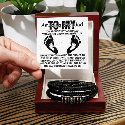 To My Amazing Stepdad You are Not Just a Stepdad, You are the Dad Who Stepped Up Men's Leather Bracelet - Mallard Moon Gift Shop